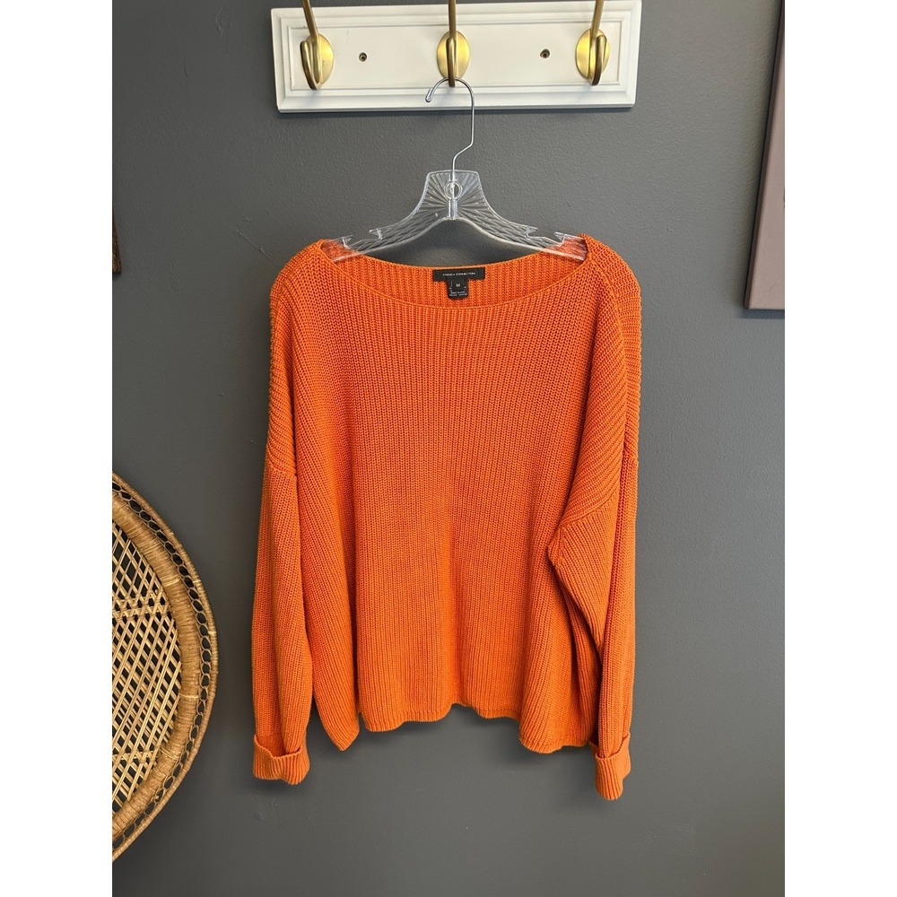 French Connection Womens M Sweater Orange Chunky Knit Oversized Jumper Slouchy